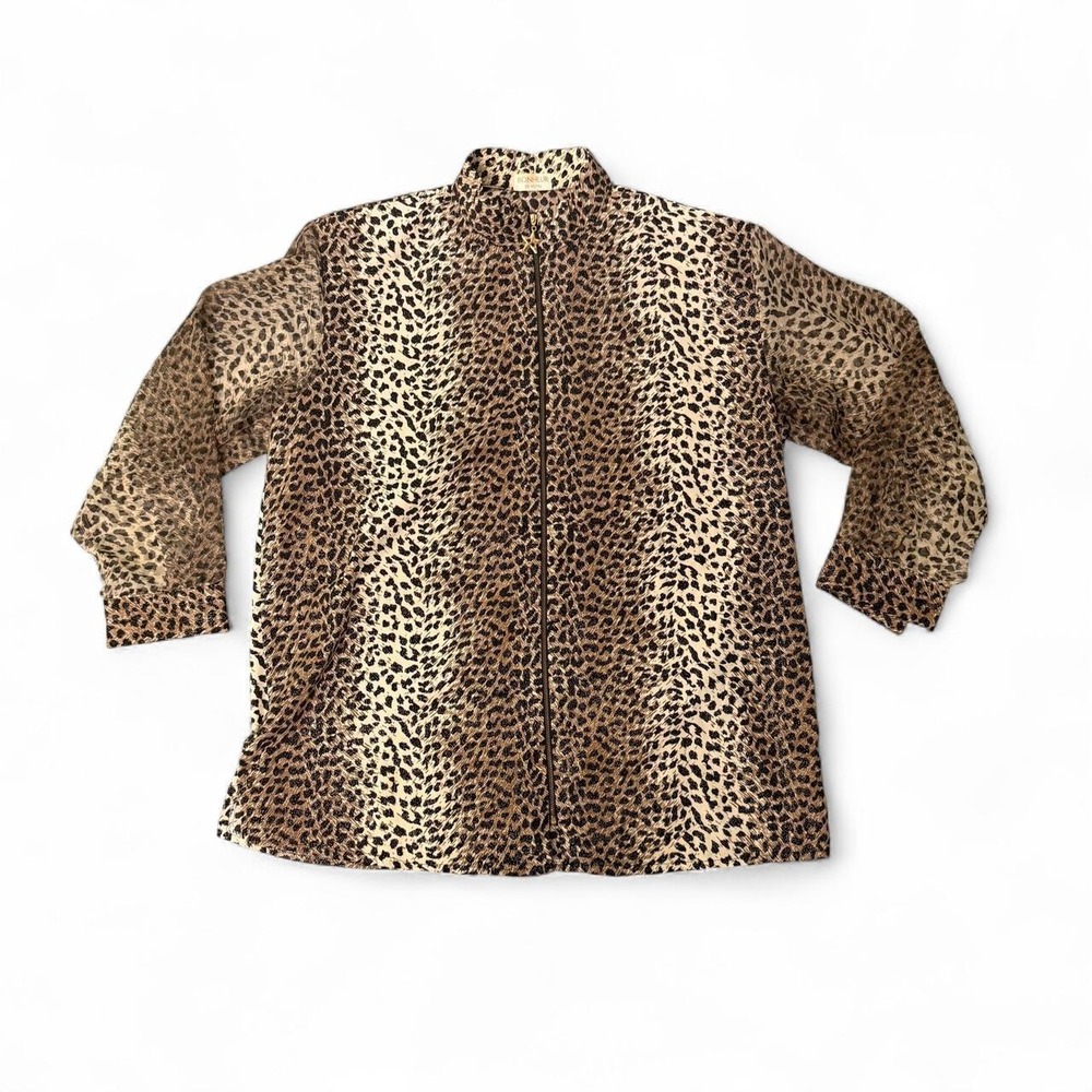 Vintage womens Bonheur de Votre‎ Leopard print zip up collared jacket XL